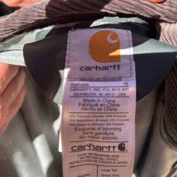 Carhartt Men’s PVC Waterproof Rain Coat Green Set Large Tall - Picture 5 of 5